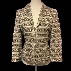 AKRIS BROWN & WHITE STRIPED AZTEC PRINT LONG SLEEVE BLAZER/ JACKET/ Size 8